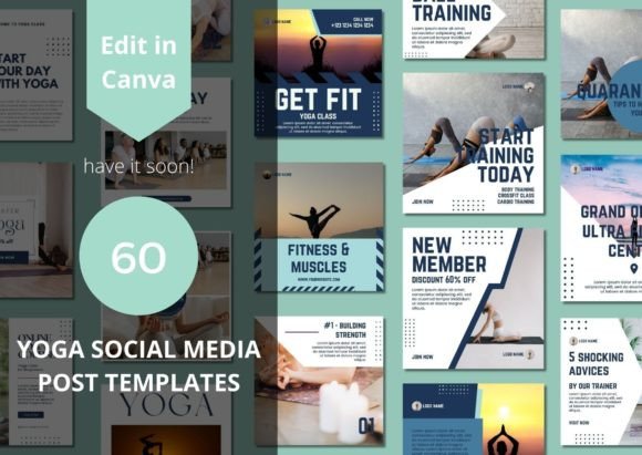 Elevate Your Brand with 60 Yoga Social Media Canva Templates