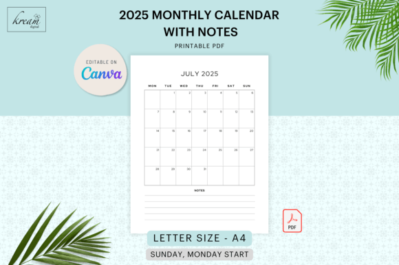 Master Your Year: The Canva 2025 Monthly Calendar with Notes
